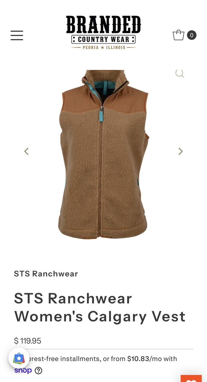 STS Ranchwear Calgary Vest Women's Tan Brown Sherpa Fleece Full Zip Western